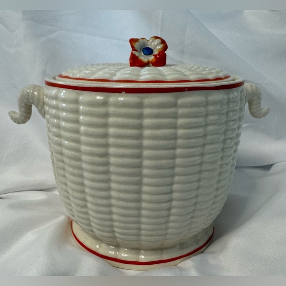 Basket Weave Cookie Jar Biscuit Jar Marked Made In Japan Beauchin Ware Japanese - Picture 1 of 7